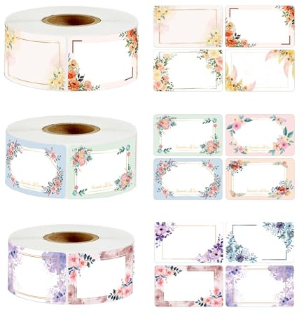 SHUOHONG 750 Stück Floral Selbstklebende Etiketten, Aufkleber zum Beschriften, Marmeladen Etiketten Aufkleber, Klebeetiketten zum Beschriften, für Marmeladengläser, Gebäcktüten, Geschenke