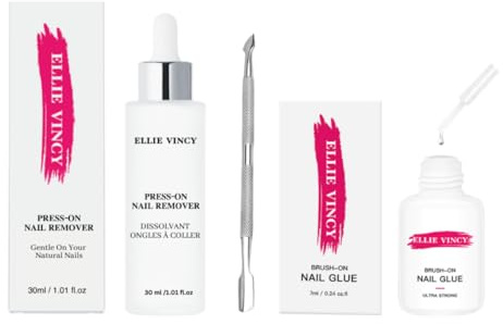 Ellie Vincy 3-in-1 Nail Care Kit | Brush-On Nail Glue, Nail Glue Remover & Cuticle Pusher | Easy Removal & Strong Hold for Press-On & Acrylic Nails | Salon-Quality, Mess-Free Application