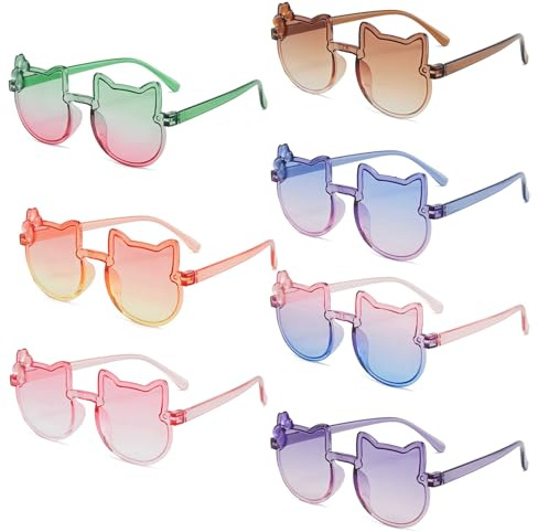 FOSDICK 7 Pièces Lunette de Soleil Enfant, Polarisées Lunette Soleil Bebe, Mode Chat Lunettes de Soleil Enfant, Anti UV Sunglasses pour Garçons Filles pour Fête de Vacances à la Plage