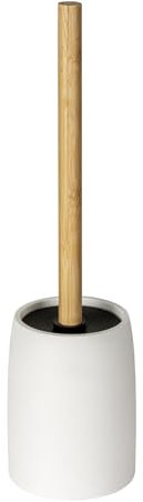 Wenko Set WC MOD. Altavalle scopino Elegante autoportante in poliresina e bambù per Bagno Moderno Ø 10,5 cm Altezza 38,5 cm Bianco Nero Naturale