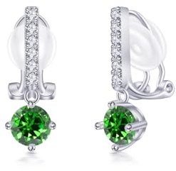 PHNIBIRD Geburtsstein Damen Ohrclips Ohrringe Lang 21mm Geburtstagsgeschenk | Hypoallergen, Leicht und Komfortabel, Schmerzfrei, mit Silikonpads, Geburtsstein Schmuck,5A Zirkonia,Ohrringe ohne Ohrlöcher
