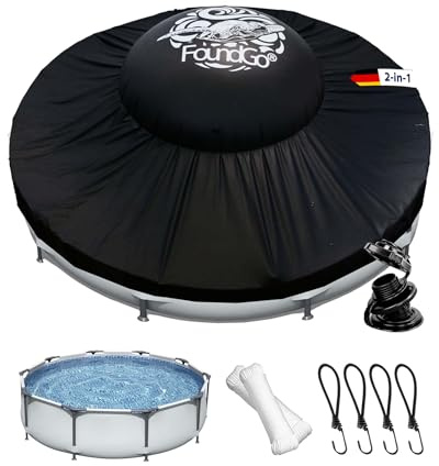 FoundGo Set di cuscini invernali per piscina 2 in 1 (con copertura per piscina), adatto per piscine rotonde φ3 m, 360 e 366 cm, cuscino d'aria piscina invernale + telo per piscina, protezione perfetta