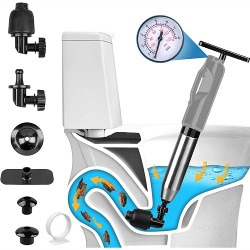 Wenbones Högtryckssugkoppsborttagare med barometer, 3 kolvhuvuden och uppblåsare för diskbänk, badkar, dusch, 4 kompletta tillbehör för effektiv dränering (2, grå)