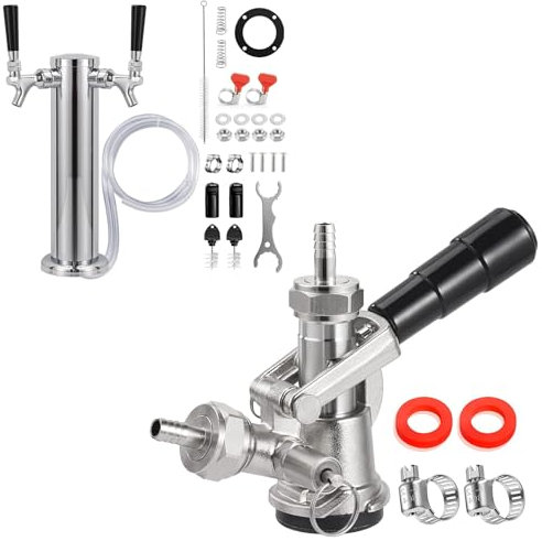 ERSINIAN Dual Tap Kegerator Tower Dispenser and Sankey D System Keg Coupler