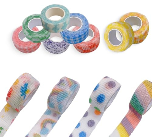KEWUF 12 Rouleaux pansements, Vet Wrap Bandage Autoadhésif Bande Cohesive 2.5cm x 400cm, Bandage Medical pour Premiers Secours Bandage Pansements Elastique Bandage Animal pour Poignets Cheville