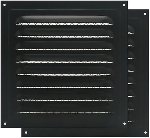 Juego de 2 rejillas de ventilación de pared cuadradas de metal con mosquitera integrada para el hogar 25 x 25 cm