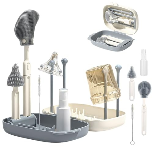 Silicone Scovolino Biberon, Set Spazzole Biberon da Viaggio, Scovolino per borraccia, Bi-beron Strumento Lavaggio, Rastrelliera Asciuga B-iberon, Per La Pulizia B-iberon, Tettarella, Cannucce