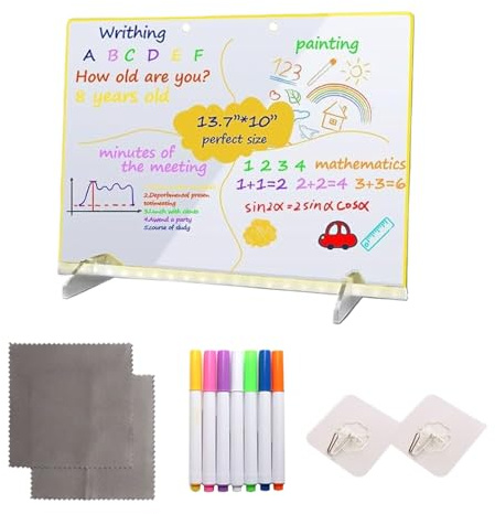 Xiixuuj Lavagna da disegno a LED, in acrilico cancellabile a secco, con luce, strumento di disegno in acrilico con penne a 7 colori, per famiglia, bambini, ufficio, studio, orari, comodino, genitori