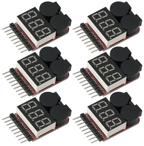 AYWHP 6PCS RC 1-8s Lipo Batterie Tester Monitor,2 in 1 Niederspannungs Alarmton Spannungsprüfer Alarm Warner,mit LED-Anzeige für Lipo Life LiMn Li-Ion Akku