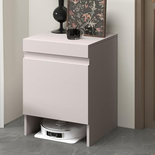 WRYsqbhjyb Versteckter Schrank für Saugroboter, Freistehendes Lagerregal aus Holz, Staubsauger-Aufbewahrungsschrank, Beistelltisch für Wohnzimmer, Büro(Beige)