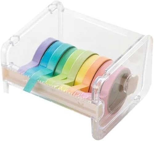 Desktop Washi Tape Dispenser and Cutter, Transparent Roll Holder Organizer for Office and DIY Crafts