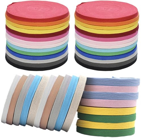 XoeLLe schrägband 46 Stück nähen schrägband baumwolle baumwollband 1 m breit 2 m pro Farbe, Einfassband zum Nähen für Schulen DIY Handwerk Kindergärten und Wohnungen Nachhaltig Näharbeiten