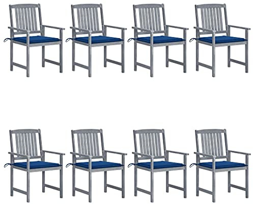 KTHLBRH Set mit 2 Regiestuhlen für den Garten aus massivem Akazienholz mit Kissen, grauer Oberfläche, witterungsbeständig und leicht zu reinigen