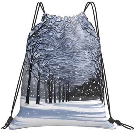 Vikbar dragsko simväska snö faller i parken tryck sträng säck premium gym ryggsäck för resor män shopping 36 x 42 cm