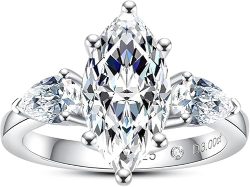 aomoso Ring för Damer - Moissanitring - Med GRA Certifikat, 925 Sterlingsilver, Färg D, Kvalitet VVS1, Högkvalitativ Moissanit, Plasmaskärning, Passar för: Datum/Vardag/Bröllop/Anniversarium, 59