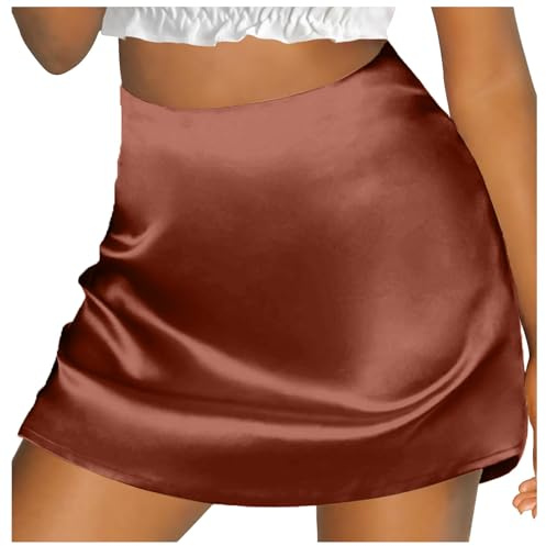 Jupe à paillettes pour femme - Mini jupe trapèze - Taille haute - Fermeture éclair - Ruban en satin - Jupe doublée, bronze, M
