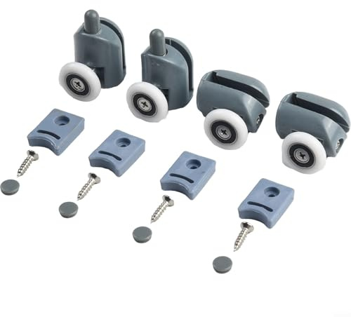 babominimer Lot de 4 roulettes de porte de douche simples avec roues de 23 mm de diamètre, glissières réglables et poulies pour portes en verre incurvées ou en quart de cercle, compatible avec vitre