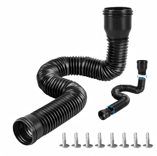 2 Rain Gutter Flexible Downpipe Extension, from 47 to 150cm Circular Expandable Guttering Drain Pipe, Adjustable PE Catch Basin Downspout Hose Water Pipes for Lawn, Garden, Yard, Cement Floor (Black)