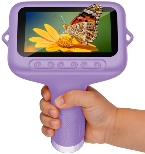Eyoushow Mikroskop für Kinder, Digitales Taschenmikroskop mit 3.0 IPS-Bildschirm Lupe 1000x Vergrößerung, 8 LED Lights Handy Kindermikroskop für Garten Spielzeug, Lila