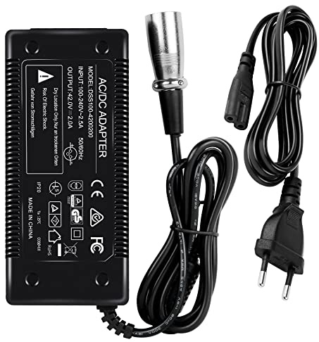 Wilktop 42V 2A Netzteil Ladegerät geeignet für 36V 10AH Lithium Ionen Elektroroller E-Bikes 2 Räder,mit 3Pin-Anschluss