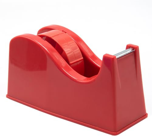 Desktop Tape Dispenser Adhesive Roll Holder (Fits 1 & 3 Core) with Weighted Nonskid Base (1Pack-Red)