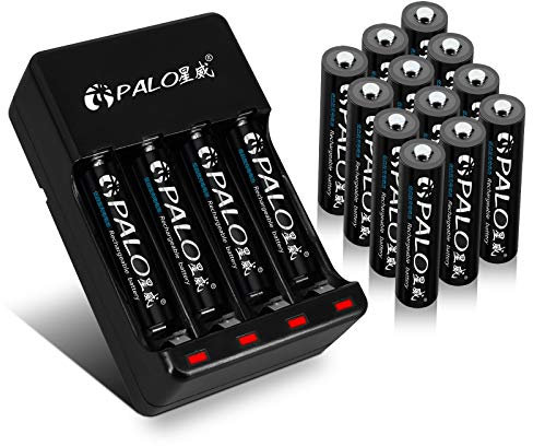 Piles Rechargeables PALO AAA 300 mAh (Paquet de 16) et Chargeur de Batterie Ni-MH AA/AAA avec câble USB