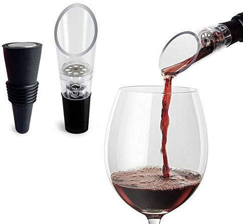TenTen Labs Verseur Aérateur à Vin Décanteur à Vin et Bouchon Bouteille Vin COMBO – Bec Verseur de Qualité Premium et Bouchon de Bouteille – Coffret Cadeau Inclus (Rouge)