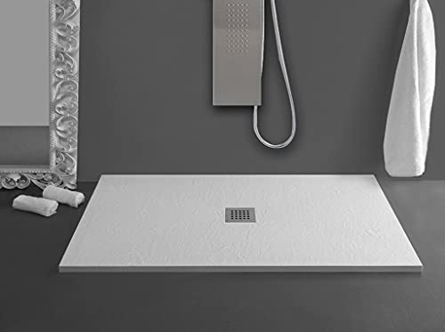 Piatto doccia 80x100, 80x120 stone marmoresina ardesia bianco effetto pietra con piletta (cm. 80 x 100)