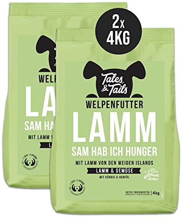 Tales & Tails Halbfeuchtes Trockenfutter für Hunde | Getreidefrei | Eine Tierische Proteinquelle | Hohe Akzeptanz & Verträglichkeit (4 kg (2er Pack), Welpe Lamm)
