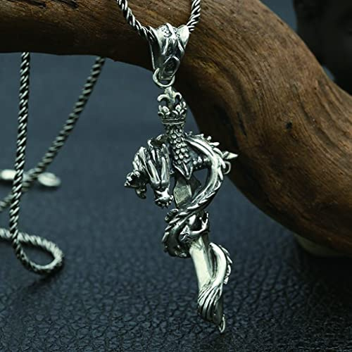 WYPAN Drachen Halskette, 925 Sterling Silber Wikinger Drachen Kreuz Anhänger, Punk Rock Vintage Nordischen Schmuck Geschenke Für Männer Jungen,24 inches