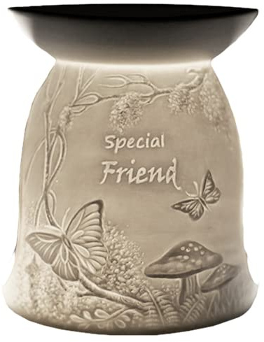 Cello Tealight Wax Melt & Oil Burner - Special Friend Woodlands Design Essential Oil Burner Home Fragrance Friendship Candle Porcelain Birthday Present Aromatherapy Gift for Home Office & Bedroom