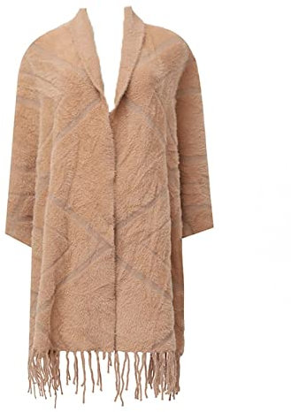 Bufanda de invierno para mujer, a la moda, chal de capa para mujer, mezcla de algodón, jacquard, reversible, chal cálido, accesorios de ropa, caqui