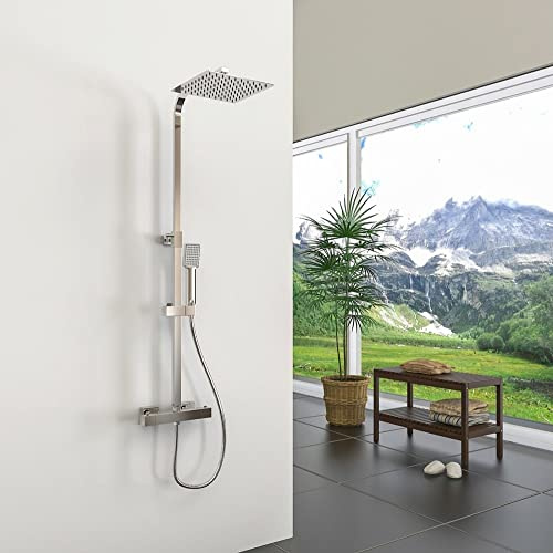 SKY BATHROOM Thermostatic Mixer Shower Set Square Bathroom Shower Bar Twin Head Exposed Valve