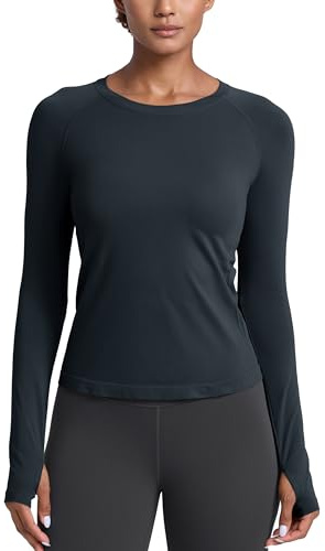 CRZ YOGA Seamless Top Taillenlang | Training, Scheuerfrei, Slim Fit, Raglanärmel, Mesh-Einsätze, Workout, Sportshirt Langarm für Damen