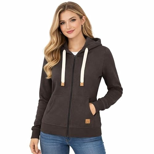 Blu Apparel Womens Zip Hoodies Extra Warm women's Zipped Hoodie Ladies Plain Hoodie Winter Warm Fleece Lined Zip Up Jacket Sweatshirt ActivewearJumper (UK, Numeric, 10, Regular, Regular, Charcoal)
