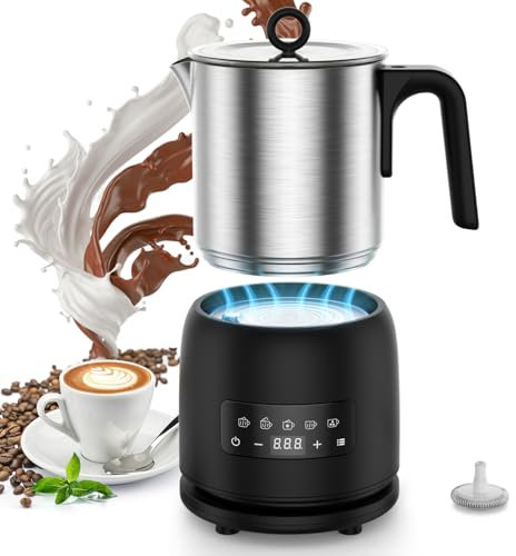 Nalezuns Milchaufschäumer Elektrisch, Milchschäumer Elektrisch, Intelligente Temperaturregelung 300ml Großes Fassungsvermögen, 5 in 1 Automatische Milchschäumer für Latte, Cappuccino, Macchiato