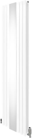 Oval Panel Radiator With Mirror 1800mm x 500mm & TRV Chrome Valves Designer Double Column Vertical White Carbon Steel Wall Mounted Kitchen Living Room Cleaning Brush Fixing Kit & Brackets