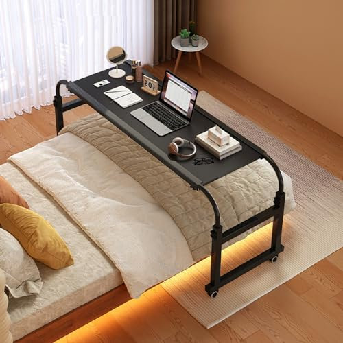 Überbett-Schreibtisch, Überbetttisch mit Rollen, Rollschreibtisch über dem Bett, höhenverstellbar, Queen-Size-Mobiler Computertisch, Überbett-Schreibtisch, Rolltisch, für und zu Hause (Farbe