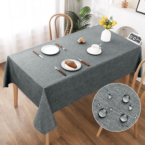 AooHome Tischdecke Abwaschbar, Grau Tischdecken 130x160cm Leinen-Optik Tischtuch aus Polyester Wasserabweisend mit Lotuseffekt, Dauerhaft Kratzfest für Wohnzimmer, Esszimmer, Balkon, Garten