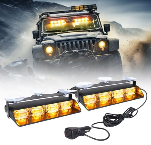 OPP ULITE Emergency Flashing Dash Strobe Lights 2 in 1, 24pcs Led, 26 Flash Mode, Memory Function, DC 12V-24V Cigarette Plug Front/Rear Windshield Warning Light Bar for Vehicles Trucks, Amber