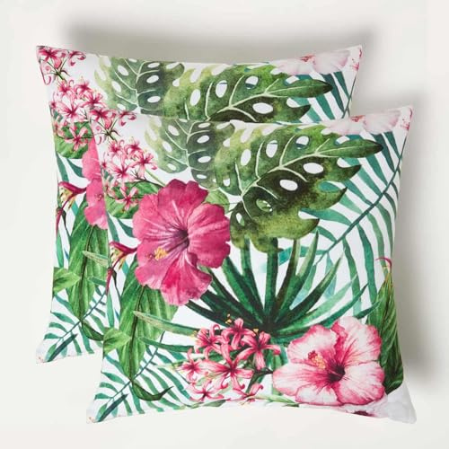 HOMESCAPES Coussin d’extérieur imperméable Hibiscus, Coussin de Jardin carré 45x45 cm, Décoration Jardin extérieur – Lot de 2