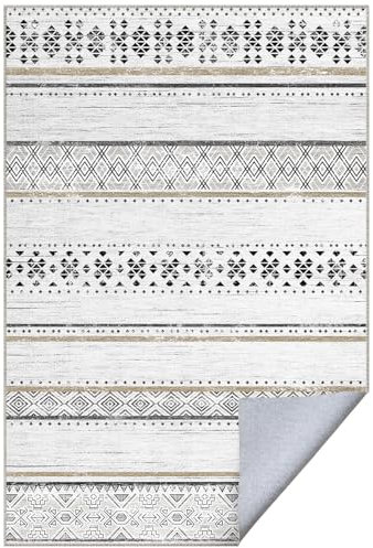 DEFYNEE Teppich Wohnzimmer 90x150 cm, Kurzflor, rutschfest und Weich, Für Wohn-, Schlaf- & Kinderzimmer, Schwarzbraun