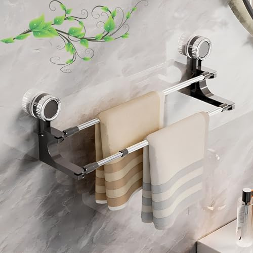 Adjustable Retractable Bathroom Towel Bar, Bathroom Accessories Bath Hotel Double Towel Bar Rod Hanger Wall Mounted Towel Holder Towel Rack(Gray)