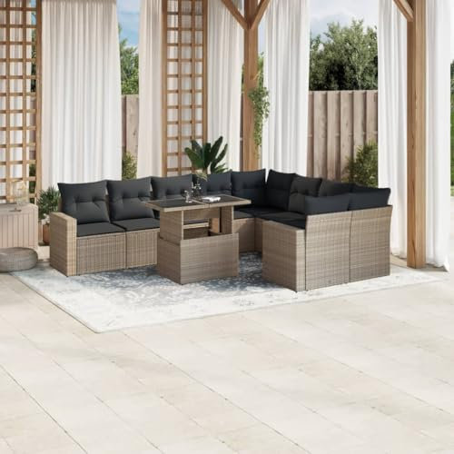 Juroupi 10-TLG. Garten-Sofagarnitur mit Kissen GartenmöBel Set Lounge GartenmöBel Lounge MöBel Outdoor Gartengarnitur Hellgrau Poly Rattan - 3267502