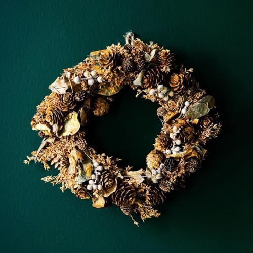 Marco Paul 24cm Orange Christmas Door Wreath - Natural Scented Dried Foliage with Orange Slices, Berries & Pinecones - Rustic Festive Decoration for Front Door, Wall, Fireplace or Table Centrepiece