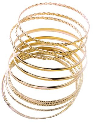 Yuqilin 12 Stück Armreif Gold Boho, Bracelet Gewickeltes Linien-Design Armbänder Bangles Indien Femme Vintage Geschichtetes, für Frauen Mädchen Schmuckgeschenke