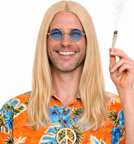 HatStar Hippie Perücke 70er Jahre Perücken für Herren & Damen zu Karneval Fasching Motto Party (blond)