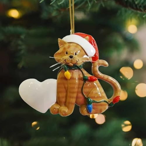 1Pc Cat Cute Acrylic Cat Pendant Christmas Decoration Christmas Tree Pendant Christmas Tree Ornament Funny Cat Car Pendant,Christmas Tree Decorations,Pendants