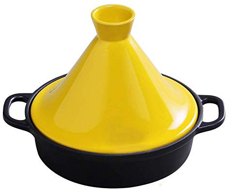 Cocottes avec Couvercle en Fonte émaillée, 20 cm, tajine avec Couvercle Conique (Jaune)
