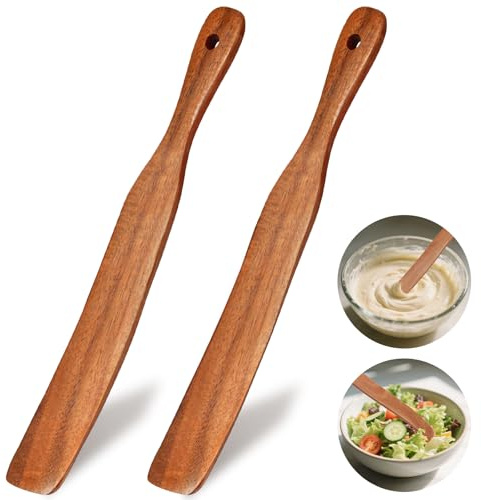 2Pcs Skinny Spurtle for Sourdough Starter, Reaching Bottom of Jars, Dough Whisk, Stirring, Mixing, Wooden Stir Spurtles, Kitchen Tools for NonStick Cookware, Sour Dough Tool, Gift for Sourdough Lovers